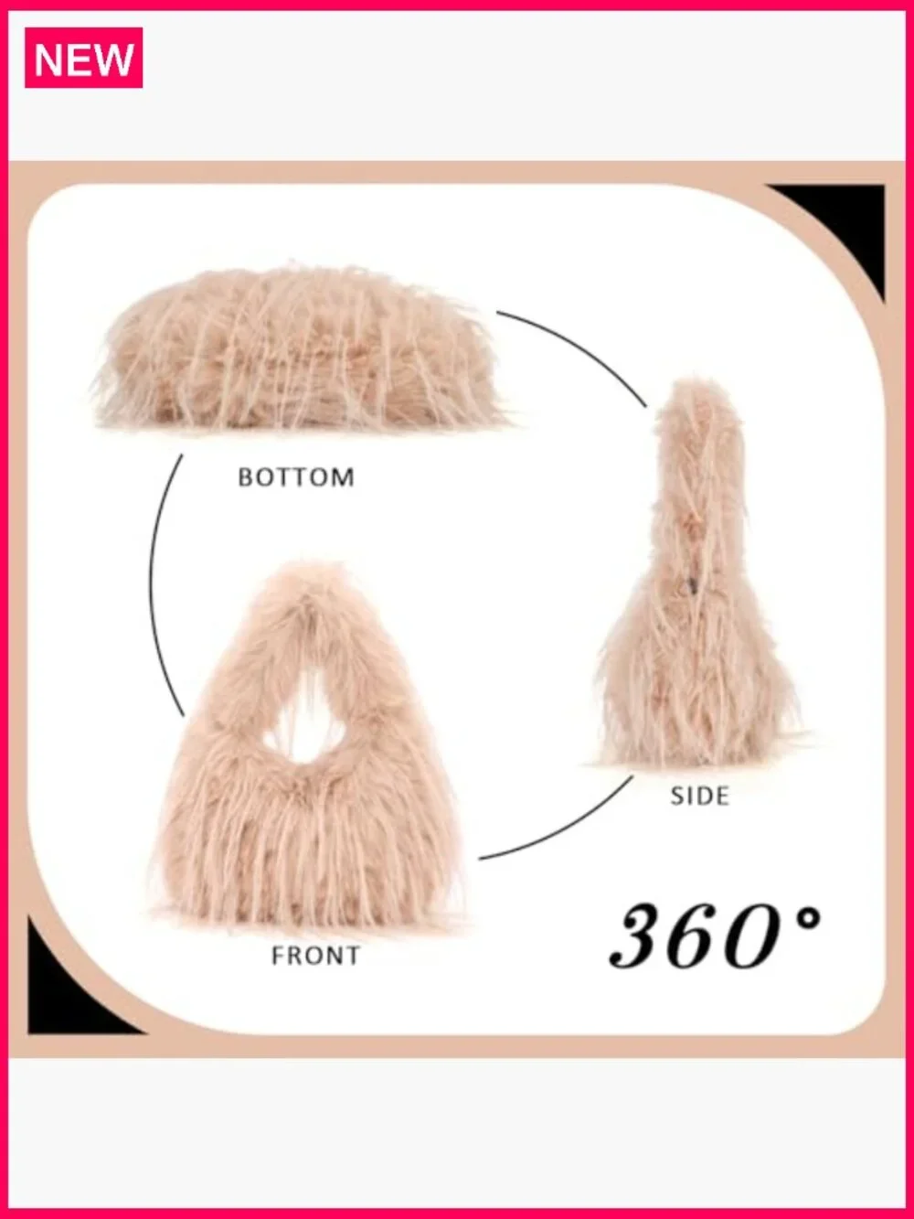 Y2K Faux Fur Tote Bag Fluffy Shoulder Hobo Purse with Chain